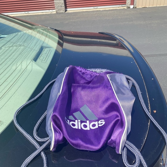 ADIDAS Drawstring Bag Women’s Purple Grayb Mini Backpack Shoe Mesh Gym - Picture 8 of 15